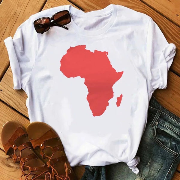 Red African Map white T shirt