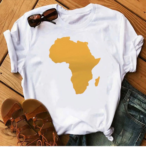 Yellow African Map white T shirt